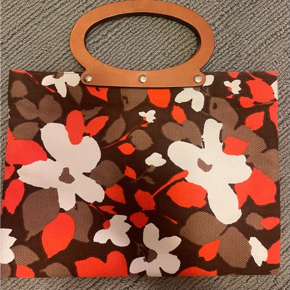 Kate Spade Floral Tote Bag with Wooden Handles
